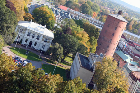 Vy över Vänersborg, Vänersborgs museum och vattentornet.
