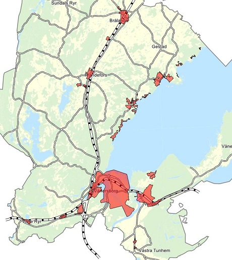 Kommunala verksamhetsområden för vatten och avlopp. Karta.